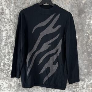 Bob Mackie Size XS Wearable Art Abstrac Mock Neck Sweater Black Long Sleeve